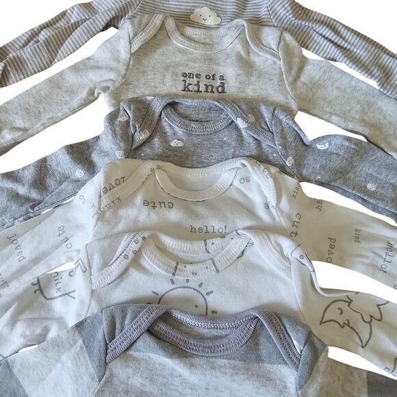 Carter’s Newborn 6-Pack Grey Patterned Longsleeve Onesies – Baby Clothes - Picture 2 of 7